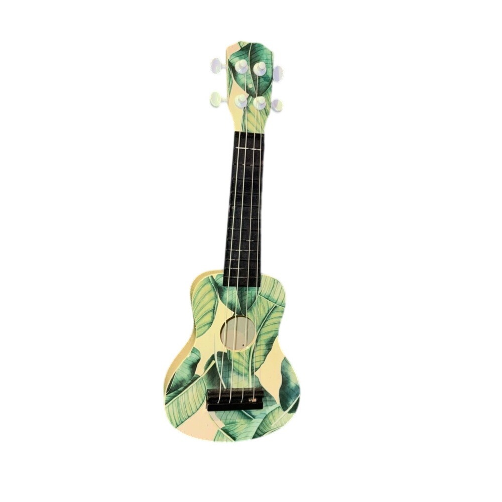 Tropical Palm Leaf Print Soprano Ukulele Cream Green Plastic Beginner Instrument